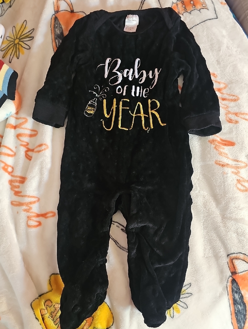 Baby Starters Black Velvet Infant Footed Sleeper with Gold Accent